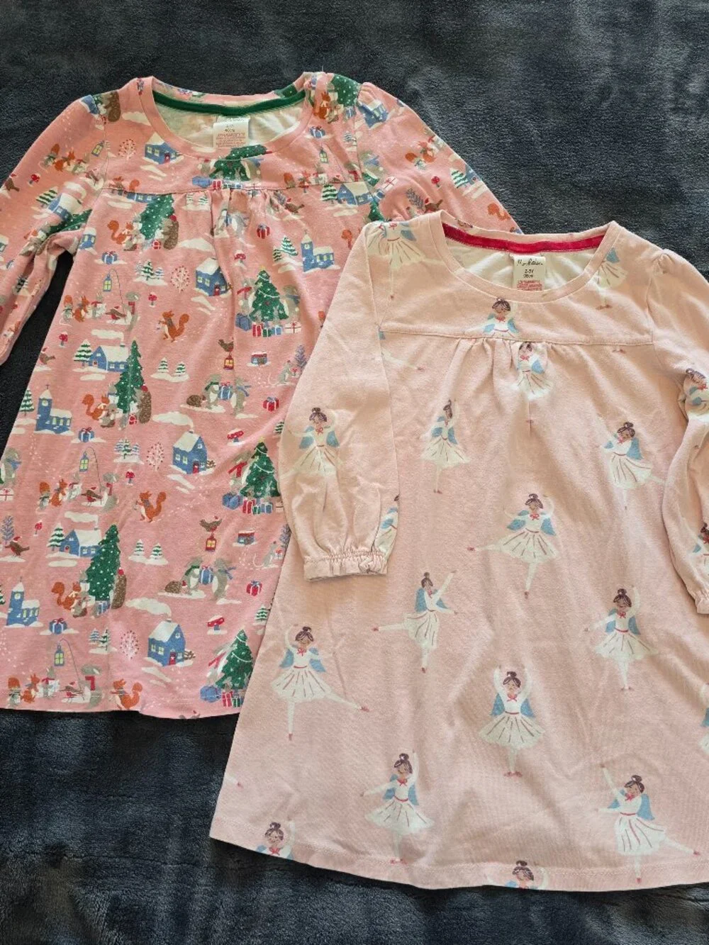 2-3Y Girls Mini Boden Long Sleeve Nightgown Bundle (Winter Village and Ballerina